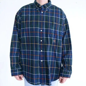 VTG 90'S Tommy Hilfiger Blue And Green Cross Pattern Cotton Button Down Shirt XL